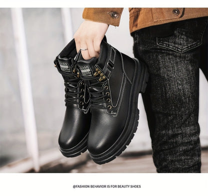 Large Size Men's High-Top Trendy British Style Short Boots Mid-Calf Work Boots Men's Hiking Boots High-Top Casual Shoes Short Boots
