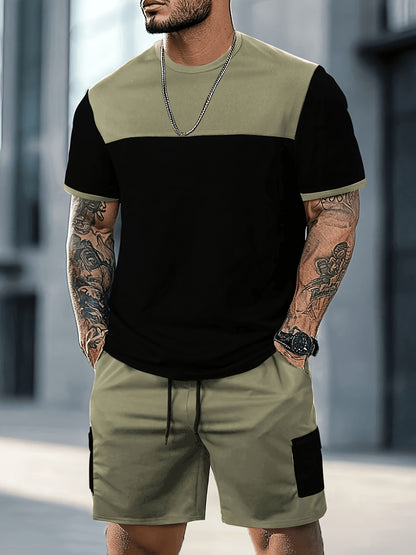 Men's Casual Summer Crew Neck T-Shirt & Drawstring Shorts Set