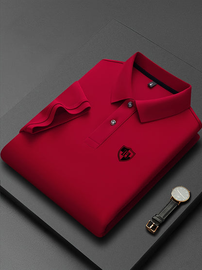 Men'S Fashion Short-Sleeve POLO Shirt | Contrast Rib-Knit Collar with 3D High-Frequency Print | Casual Style, Regular Fit, Summer Season - ayq