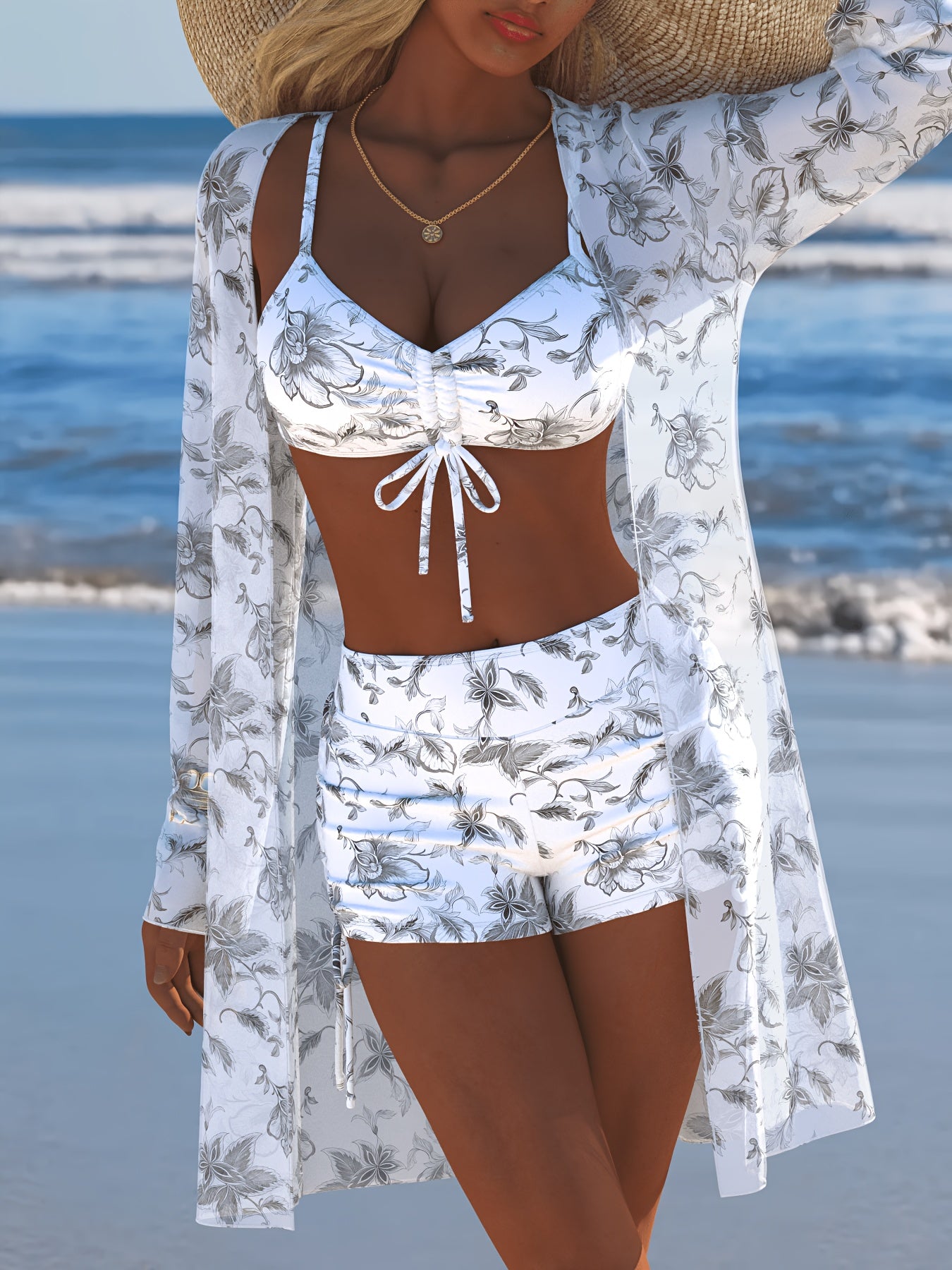 Women's 3-Piece Swimwear Set with High Stretch Polyester