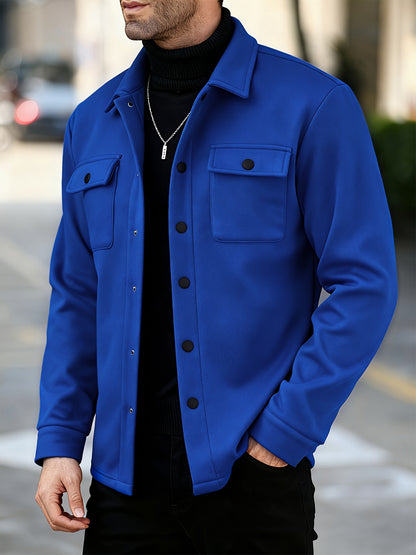 Men's Solid Color Lined Workwear Shirt Jacket with Snap Buttons
