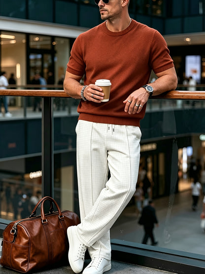 Men's Slim Fit Round Neck Knit Short Sleeve T-Shirt