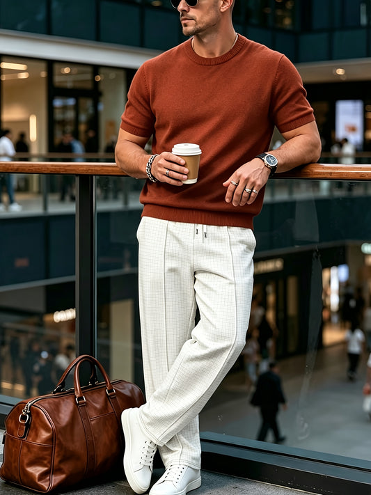 Men's Slim Fit Round Neck Knit Short Sleeve T-Shirt
