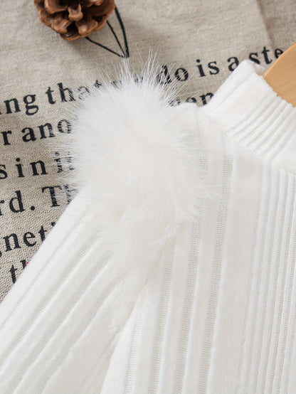 2 հատ մանկական ձմեռային հագուստի հավաքածու. Հարմարավետ փափուկ թևքերով զգեստ և A-գծի ժապավեն՝ օձիքով և ծոպերով զարդարանքով - փափուկ, տաք հագուստ լուսանկարահանումների համար, Սուրբ Ծնունդ (ձեռքով լվացվող), իդեալական է բացօթյա օգտագործման համար