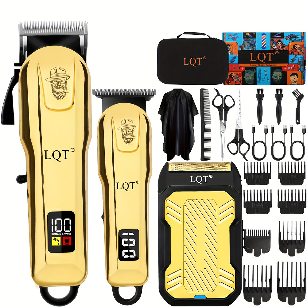 LQT 2/3 հատ էլեկտրական վարսահարդարման հավաքածու/Տղամարդկանց պրոֆեսիոնալ գեղեցկության և վարսահարդարման հավաքածու/Տոնական նվերների տուփ/Հարմար է ընտանիքների և վարսավիրանոցների համար/Թվային էկրան/LCD էկրան/USB լիցքավորիչ/Կատարյալ տոնական նվեր հայրիկի համար