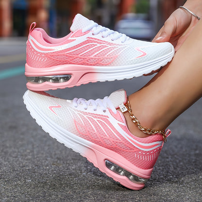 Women'S Casual Running Shoes, Lightweight EVA Upper  Inner, Fabric Insole, Faux Sole, Lace-Up Low Top, All-Season Solid Color, Flame Air Cushion Design, New Style 720