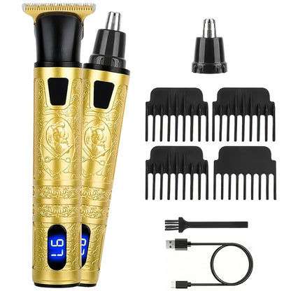 YAIAWISU Men's Cordless Electric Hair Clippers & Beard Trimmer with LCD Screen, USB-Rechargeable Cordless Grooming Kit, T-Blade Trimmer with Guide Comb Suitable for Hair, Shaving, and Scalp Trimming