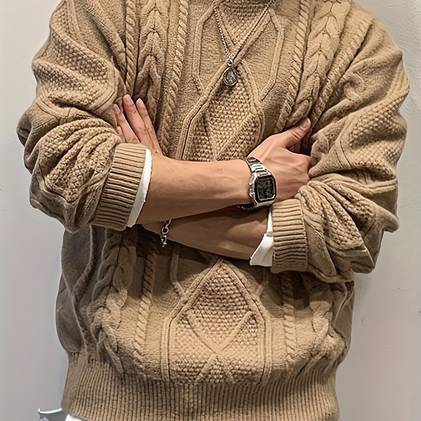 Men'S Knitted Acrylic Pullover Sweater with a Round Neck And Long Sleeves, Made from Knitted Fabric, Featuring a Casual Regular Fit Suitable for Weekends - Fall/Winter Collection