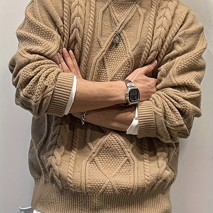 Men'S Knitted Acrylic Pullover Sweater with a Round Neck And Long Sleeves, Made from Knitted Fabric, Featuring a Casual Regular Fit Suitable for Weekends - Fall/Winter Collection