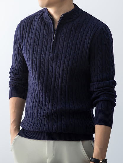 New Men'S Christmas Gift: a Thick, Warm, And Cold-Resistant Knitted Sweater with a Cable-Knit Design And a Zippered Collar, Suitable for Both Layering And Wearing Alone, Perfect for Casual And Versatile Outfits