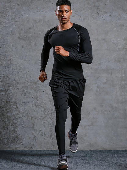 [Formfitting Shirt] Elite Athletic երկարաթև կոմպրեսիոն վերնաշապիկ - բարձր ձգվող, շնչող պոլիեսթեր և սպանդեքս խառնուրդ, պարանոցի պարանոց, անտեսանելի - իդեալական մկանային խմբերի պաշտպանության համար, մեքենայով լվացվող - կապույտ, մարզասրահի հագուստ