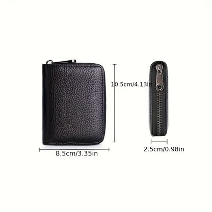 Mini Minimalist Classic Zipper Wallet, Textured Zipper Around Coin Purse, Solid Color Credit Card Holder