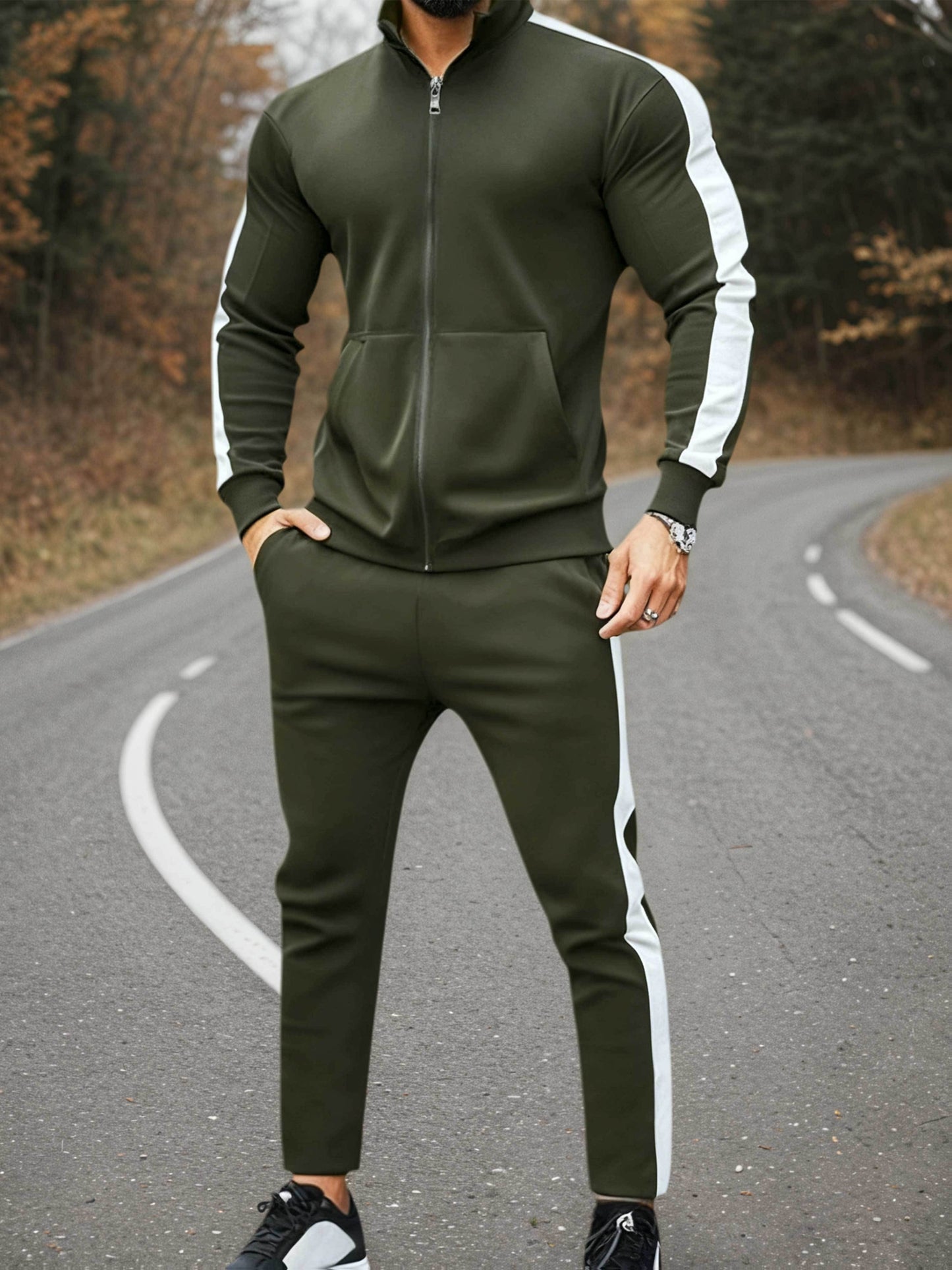 Men's Casual Athletic Tracksuit Set with Stretch Polyester