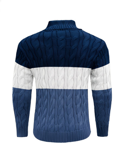 Men's Business Style Color-Block Sweater, Fashionable Trendy Spliced Large Lapel Pullover, Versatile Button-Design Sweatshirt