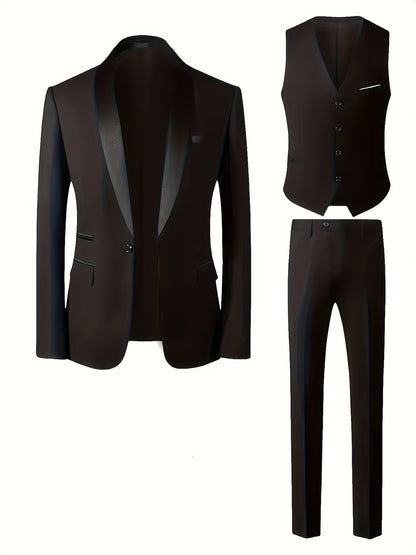 Men's Slim Fit 3-Piece Business Suit Set with Vest & Trousers