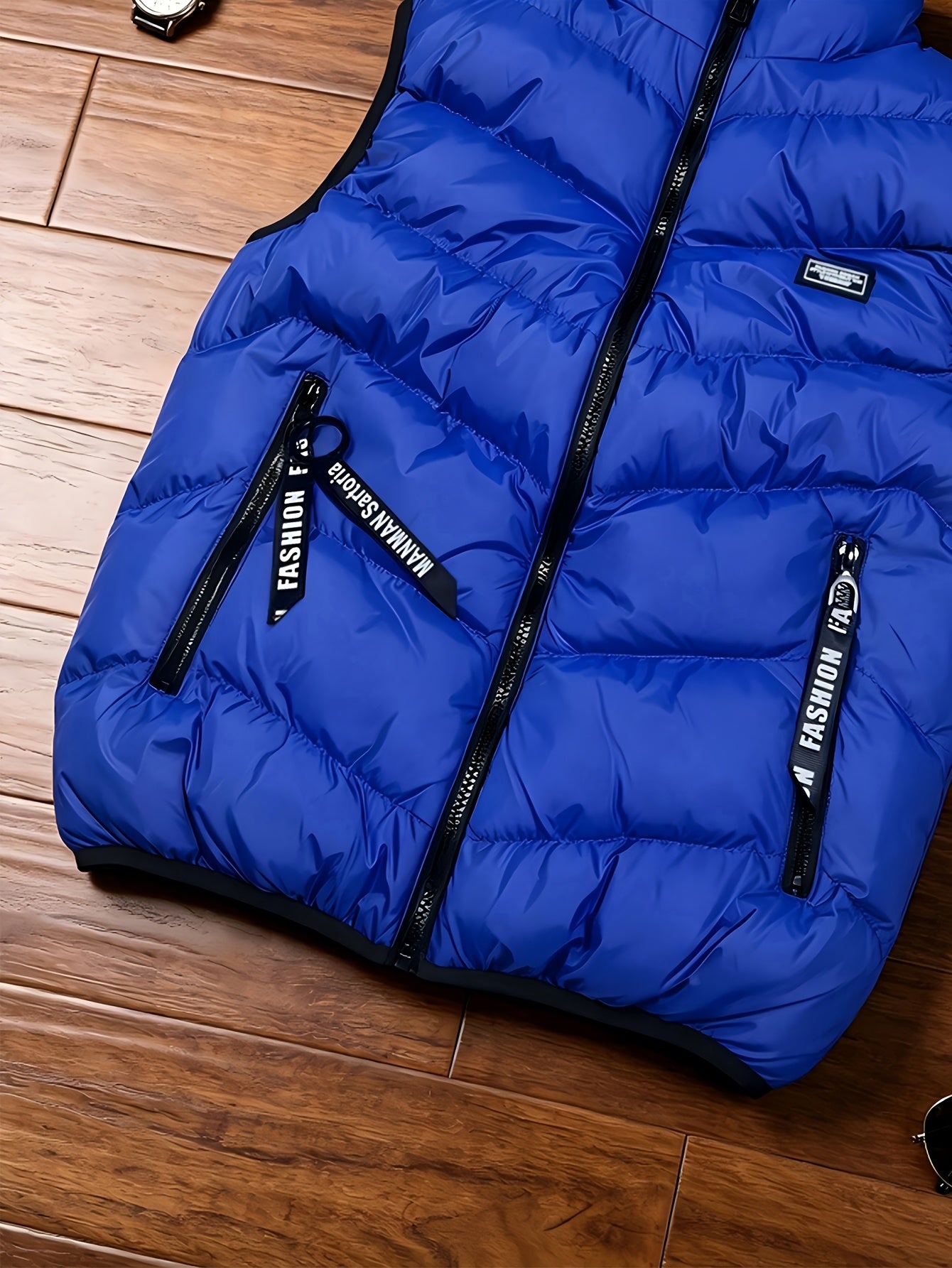 Men's Thickened Polyester Warm Vest with Full-Zip and Stand Collar