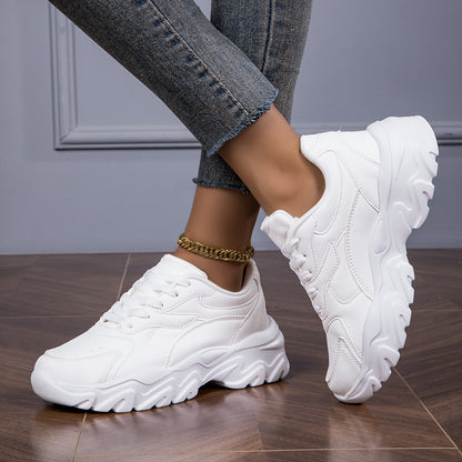 Women's Casual Sneakers, Fashionable White Low-Top Lace-Up Shoes for Walking And Shopping