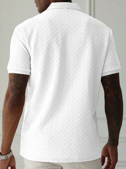 Men'S Casual Short Sleeve Knit Polo Shirt, Polyester Blend with Slight Stretch, Summer Fashion Pullover with Button Details and Print Horse Emblem