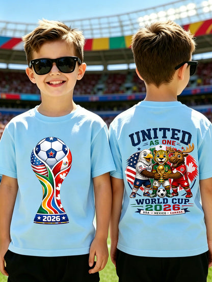 Kids 2026 World Cup Soccer Fan T-Shirt with Trophy Print