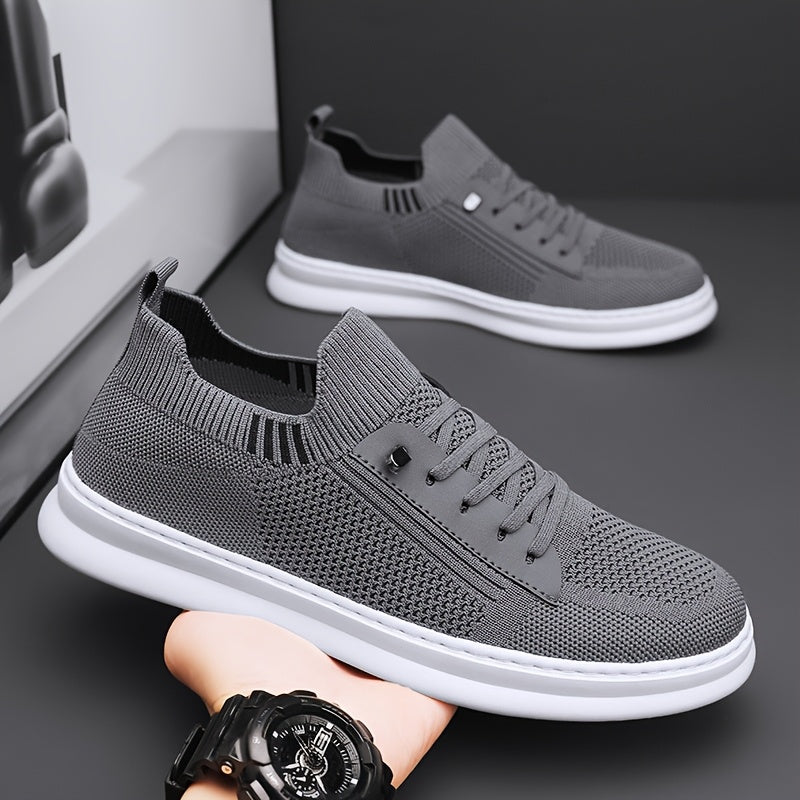 Men's Breathable Mesh Sneakers - Casual Retro Slip-On Flats with Soft PVC Sole, Lace-Up Closure for Spring/Summer Outdoor and Casual Attire