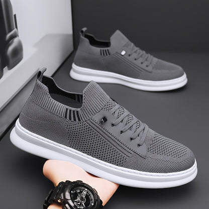 Men's Breathable Mesh Sneakers - Casual Retro Slip-On Flats with Soft PVC Sole, Lace-Up Closure for Spring/Summer Outdoor and Casual Attire