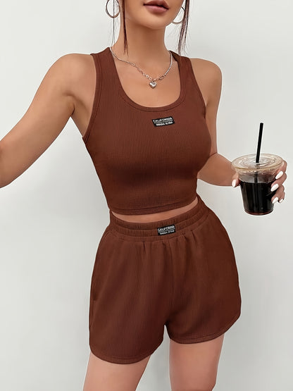 Women’s Fitted Tank Top and Shorts Set for Spring Summer