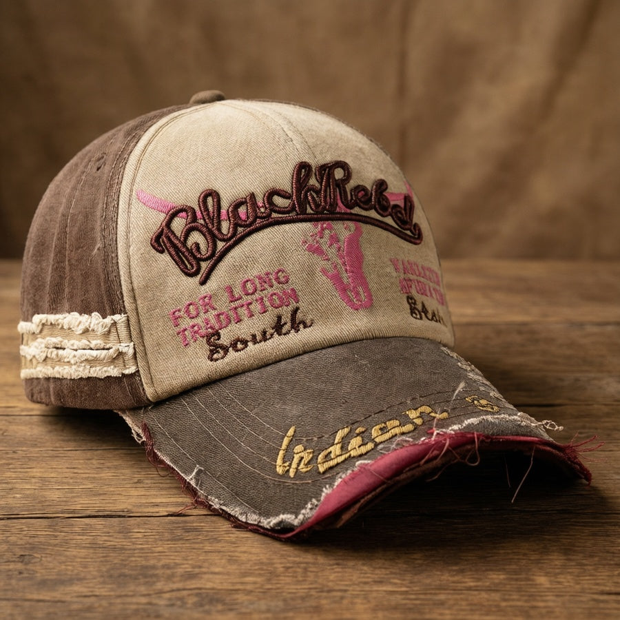Unisex Distressed Embroidered Baseball Cap - Lightweight Polyester