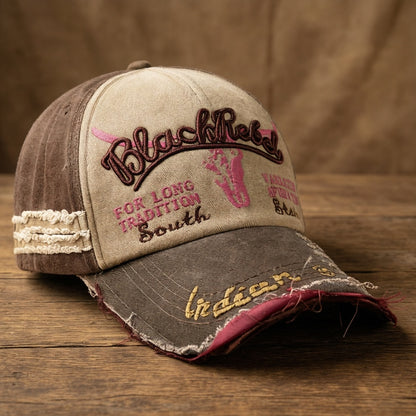 Unisex Distressed Embroidered Baseball Cap - Lightweight Polyester