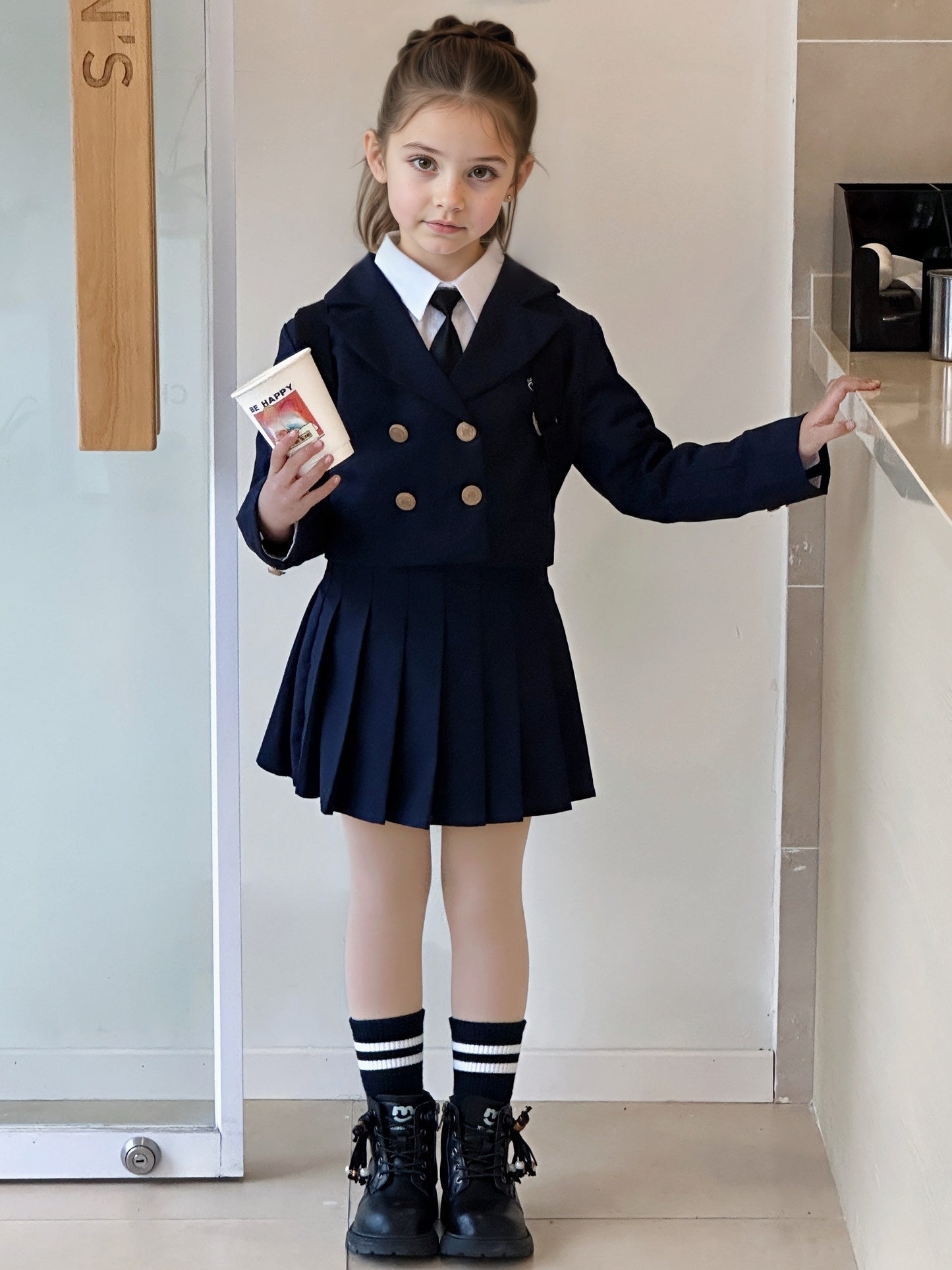 Girls' Preppy Two-Piece Blazer Set for Spring and Autumn