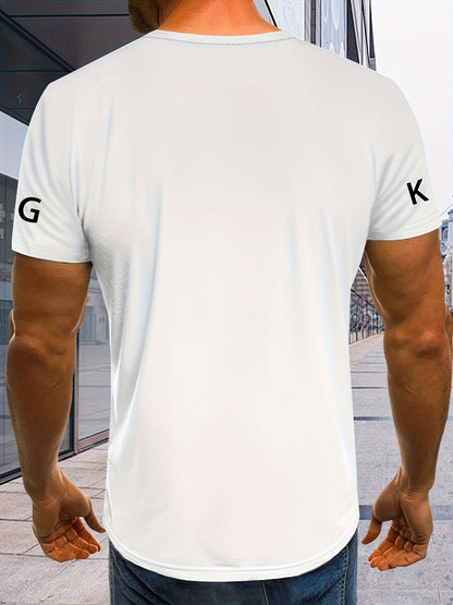 Men's 3D Digital Print T-Shirt with Crown  "LIVE LIKE A KING" Slogan - Casual Round Neck Regular Fit Machine Washable Graphic Tee for Casual Attire, Streetwear Fashion, Bold Statement Shirt, Durable Fabric Shirt