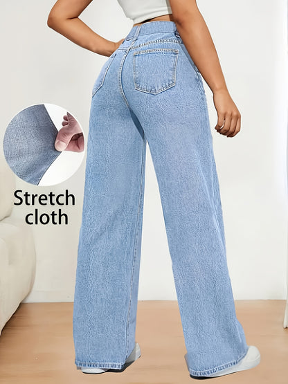 Women's Fashion Stretch Denim JK8820-T# Long Pants, Casual Washed Jeans, Straight Fit, No Belt, All-Season, Solid Color, Regular Length, Built-in Zipper, CPUY Brand