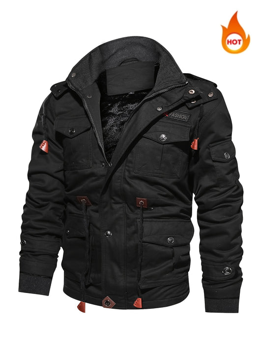 Տղամարդու ձմեռային բրդյա պատվածքով զինվորական ոճի բաճկոն - հաստ կայծակաճարմանդով վերարկու՝ մեծ գրպաններով, ձիթապտղի կանաչ առօրյա ձմեռային վերարկու՝ բացօթյա գործունեության համար, ձմեռային վերարկուներ, դիմացկուն գործվածքից վերարկու