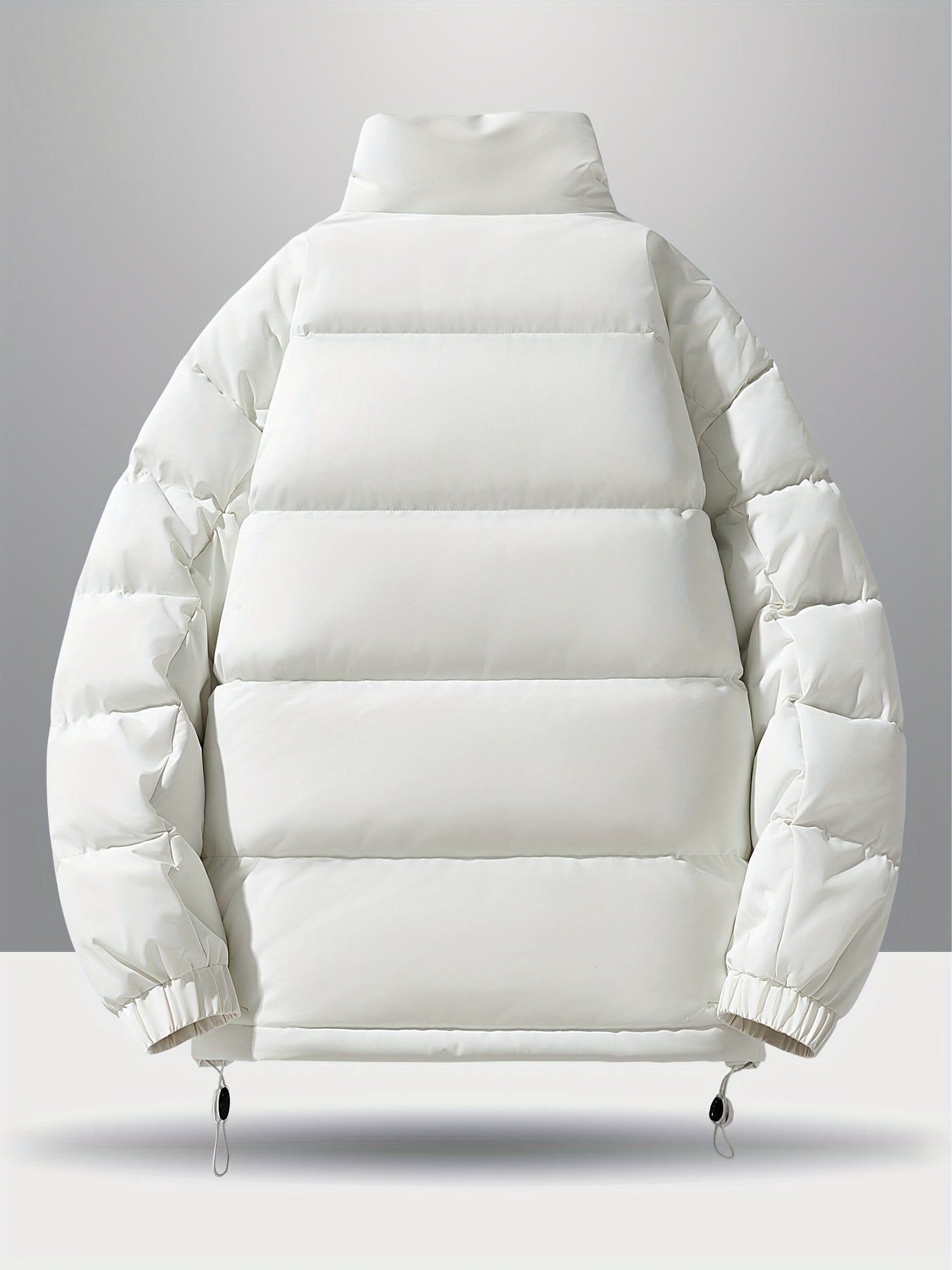 Men'S 2025 New Casual Jacket - Black, Stand Collar, Zip-Up, Long Sleeve, Polyester Filled, Winter Coat with Adjustable Drawstring Hood