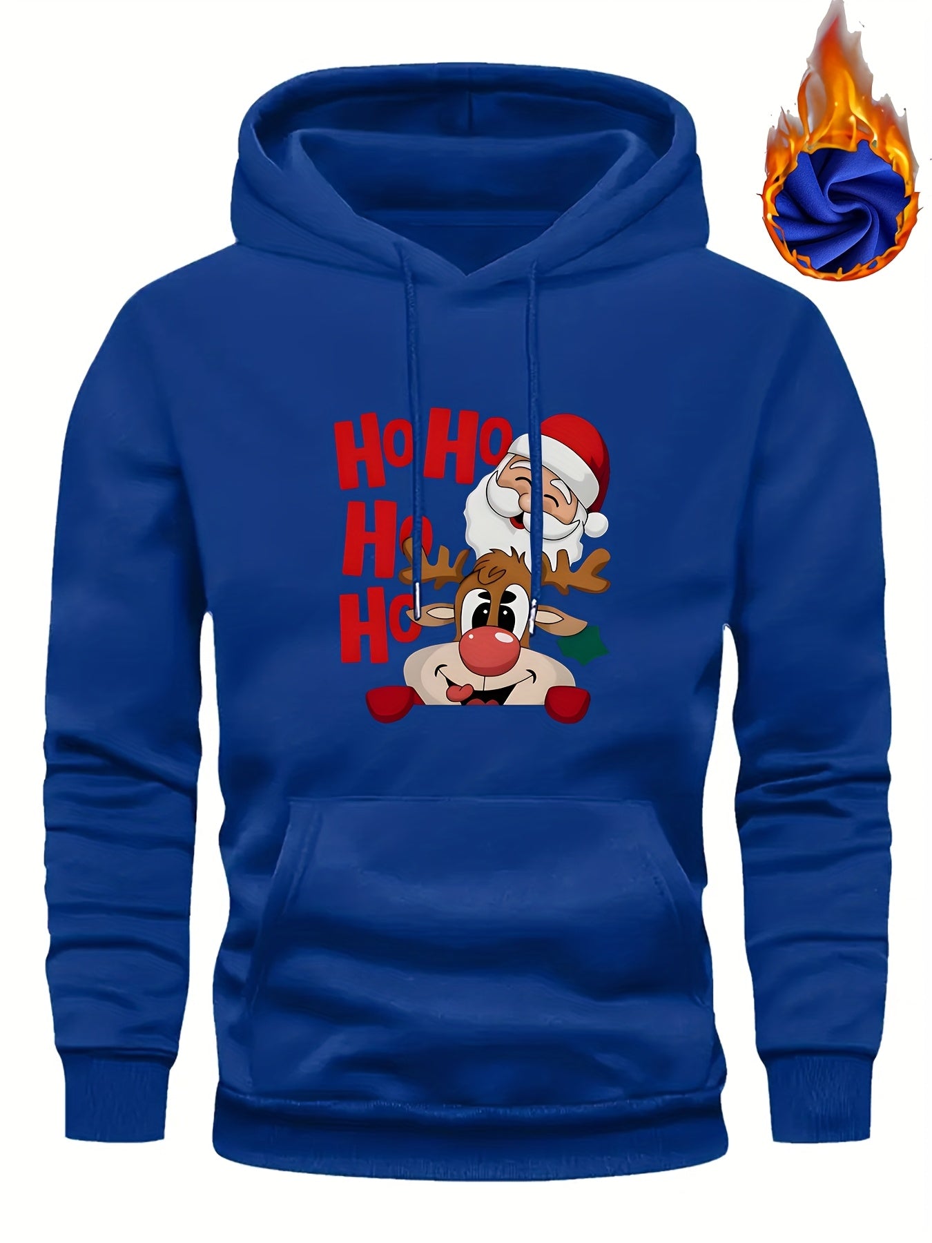 Men's Christmas Hooded Sweatshirt with Rudolph & Santa Print - Thickened Winter Pullover Hoodie, Warm Long Sleeve Casual Sweater for Skiing, Parties, Team Events - Machine Washable (Couple Matching, Unisex Style)