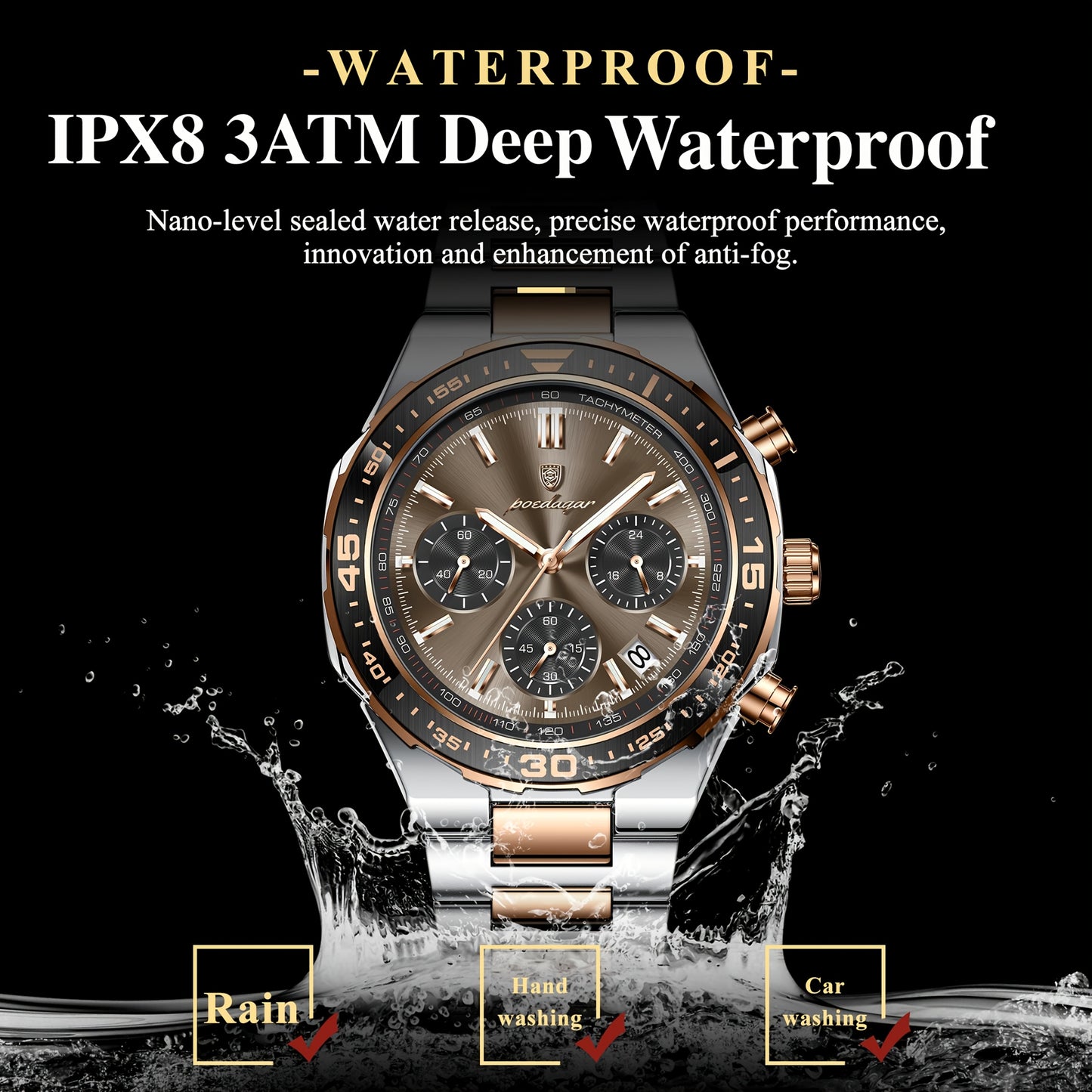 Men's Business Quartz Watch Stainless Steel Waterproof