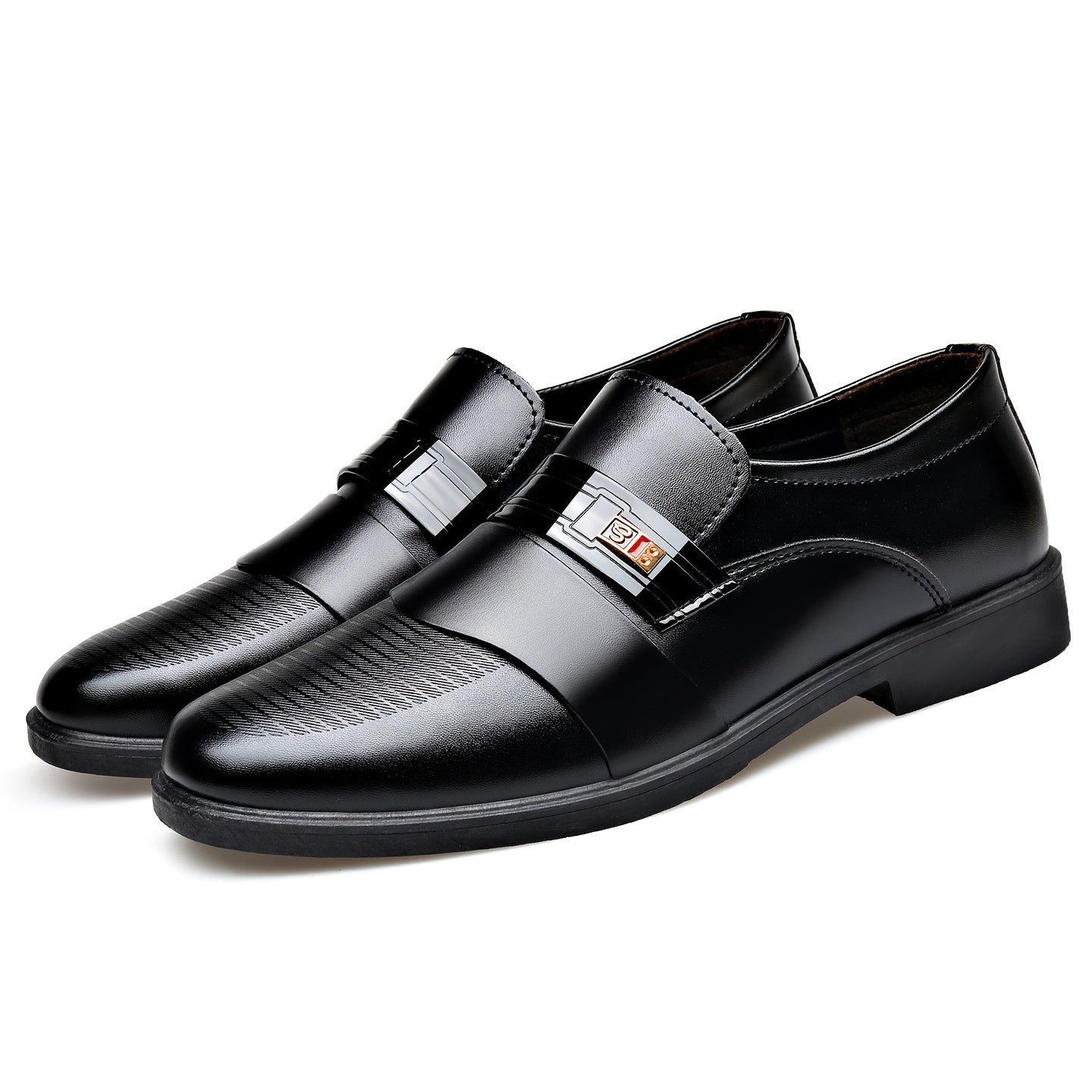 Men's Black PU Loafers British Style Slip-On Dress Shoes