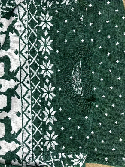 Women'S Christmas Reindeer Print Sweater Dress - Long Sleeve, Round Neck, Ribbed Texture, Green & Holiday Party Outfit, Perfect for Festive Gatherings