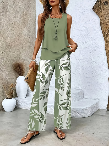Elegant Sleeveless Cardigan and Floral Pants Set for Spring