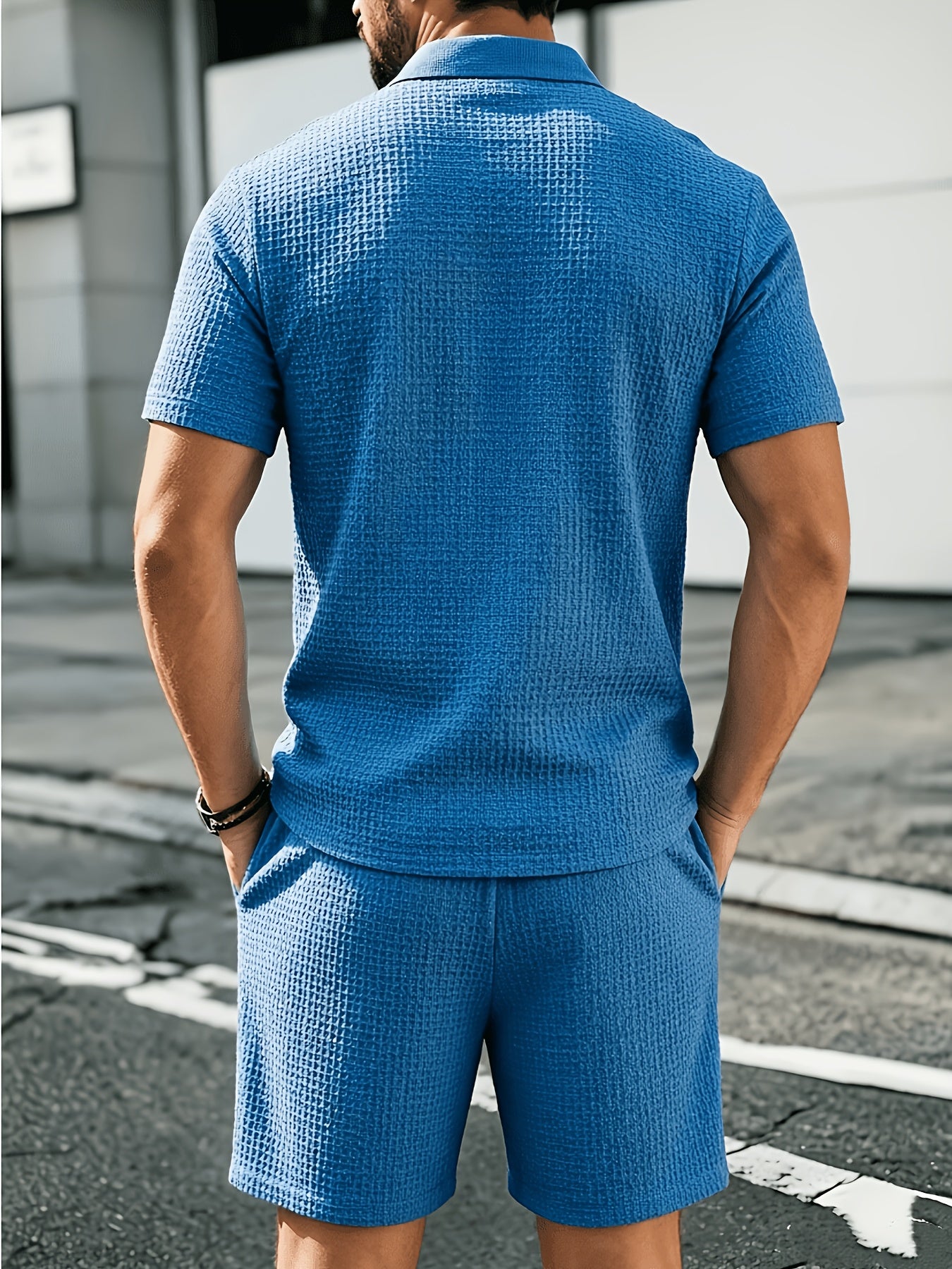 Men's Summer Knit Casual Shirt & Shorts Set with Breathable Fabric
