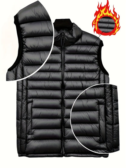 Fall/Winter Men'S Lightweight Jacket/Collar Vest- Fiber Vest, Side Pocket Jacket, Men'S Coat, Active Lifestyle Vest, Spring College Wear, Autumn Winter Spring Coat, Mature Look - ayq