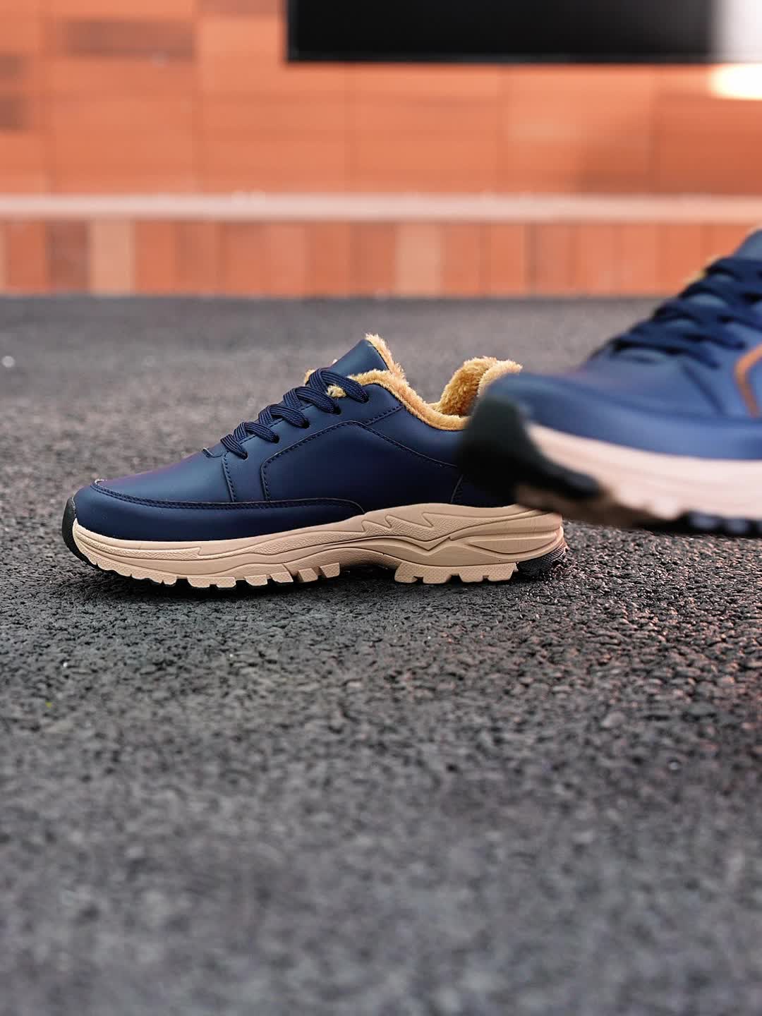 Men'S Low-Top Winter Hiking Boots - Thickened Warm Lining, Anti-Slip TPR/EVA Sole, Geometric Pattern, Faux Cover Upper, Round Toe & Lace-Up Closure for Outdoor, Streetwear, Casual - Autumn/Winter, Hiking Boots, Outdoor Footwe