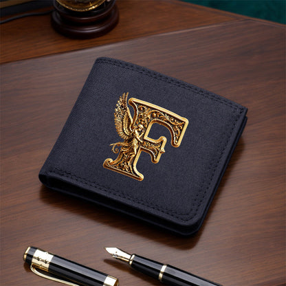 1pc Men's Short Canvas Initial Name Wallet, Zippered Denim Wallet for Men, Plain Ultra-Thin Letter Wallet for Men