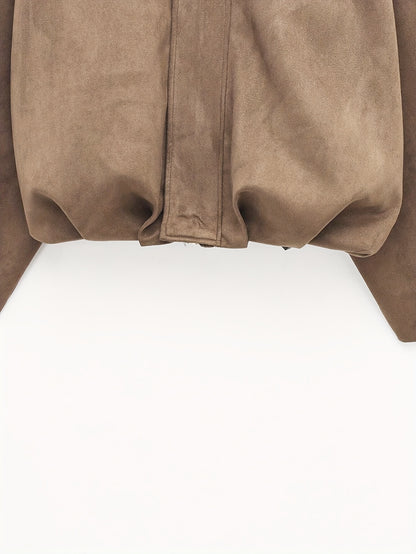 Կանացի վինտաժային բոմբեր բաճկոն - ազատ չափի երկար թևքով, կայծակաճարմանդով և իջեցված ուսերով, շագանակագույն առօրյա վերնազգեստ աշուն/ձմեռ համար, չձգվող գործվածք, իդեալական է առօրյա հագուստի համար, աշուն-ձմեռ բաճկոն | Վինտաժային բոմբեր ոճ | Zipp