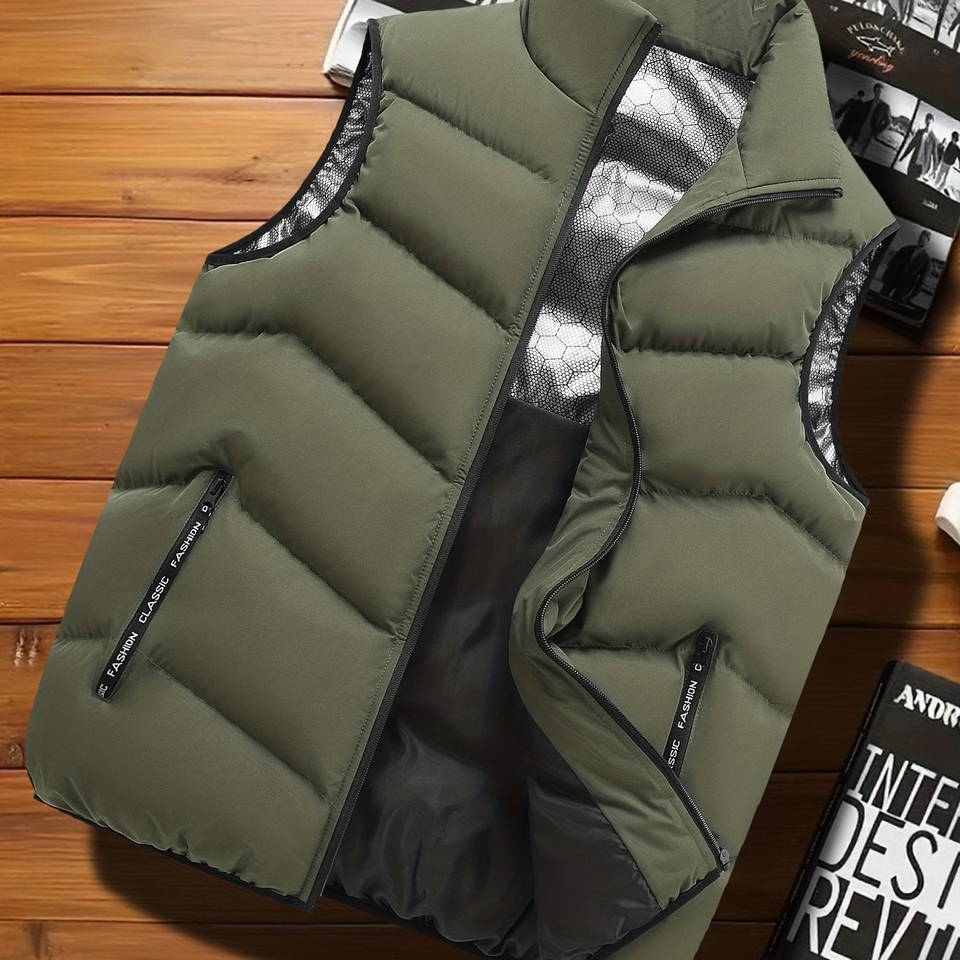 Men's Casual Sleeveless Stand Collar Vest, Thickened Warm Sweater, Autumn Winter Solid Color Zip-up Jacket, Coldproof Outdoor Top, Graphene Warmth, Fashion Webbing, Suitable for Daily Activities, Holiday Gift - ayq