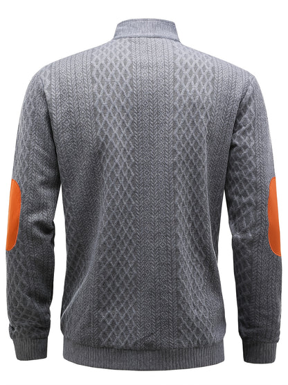 Men's Beige & Orange Contrast Full-Zip Jacket - Winter Warmth Loose-Fit Tailored Coat with Stand Collar, Zippered Pockets & Full-Zip Closure, Machine Washable Casual Outerwear for Men (Beige/Orange) - Ideal for Fall and Winte