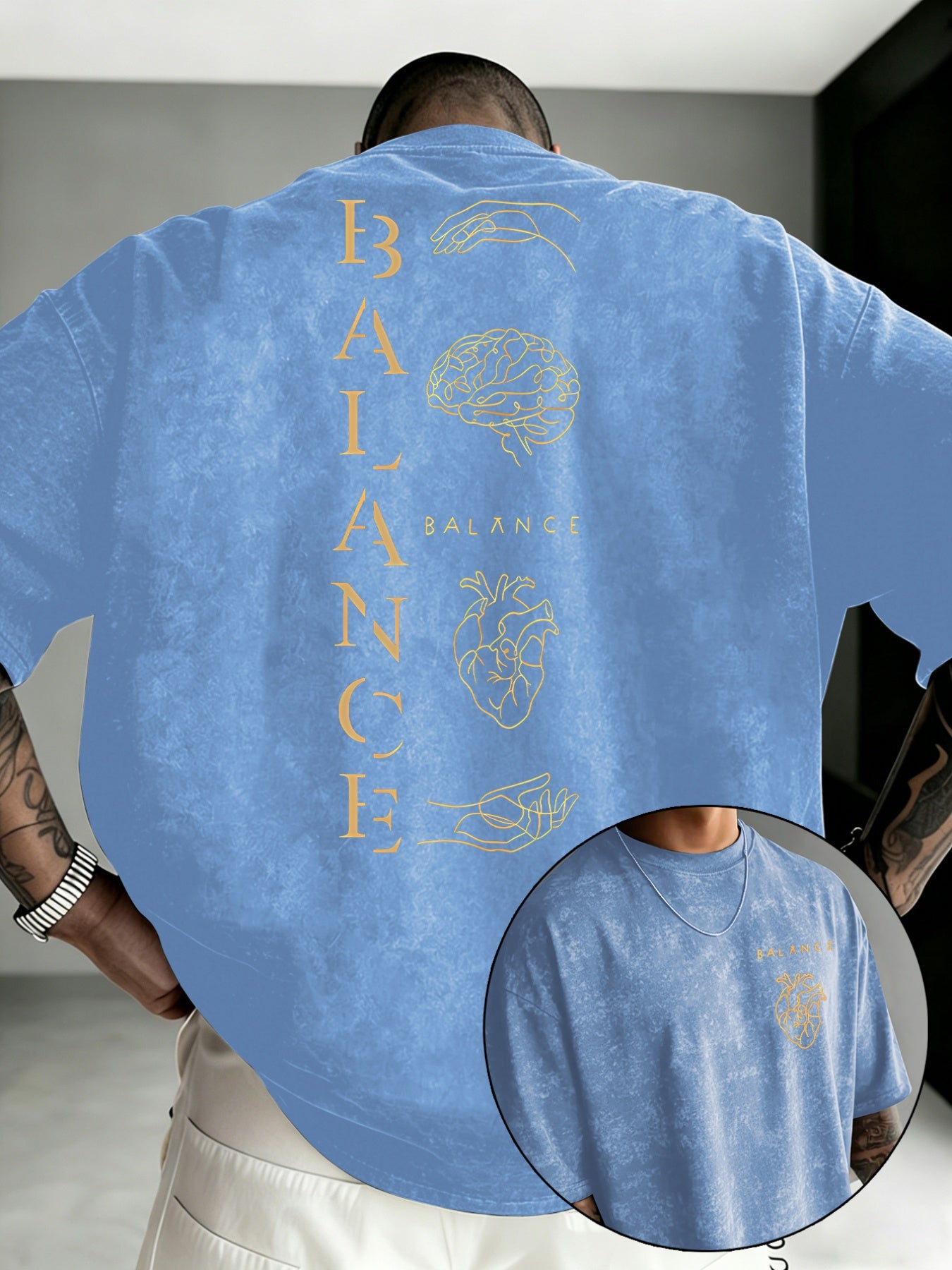 Men's Casual Geometric Print Acid Wash Crew Neck T-Shirt