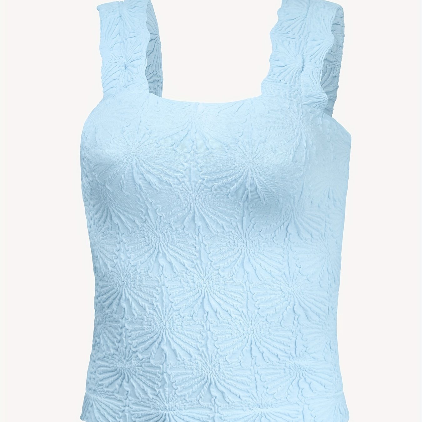 Women's Fashion Cami Tank Top With Jacquard Floral, Wide Shoulder Strap Square Neck Tank Top, Women's Activewear