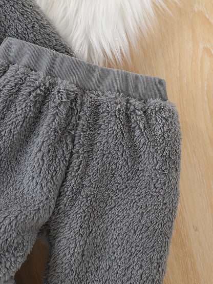 JOPGEEY 2pcs Baby Winter Outfit Set - Cute Plush Hooded Long Sleeve Romper & Pants with 3D Animal Ear Applique (Bears/Cats/Dogs), Soft Stretch Fabric, Machine Washable Cozy for &, Perfect for Outdoor