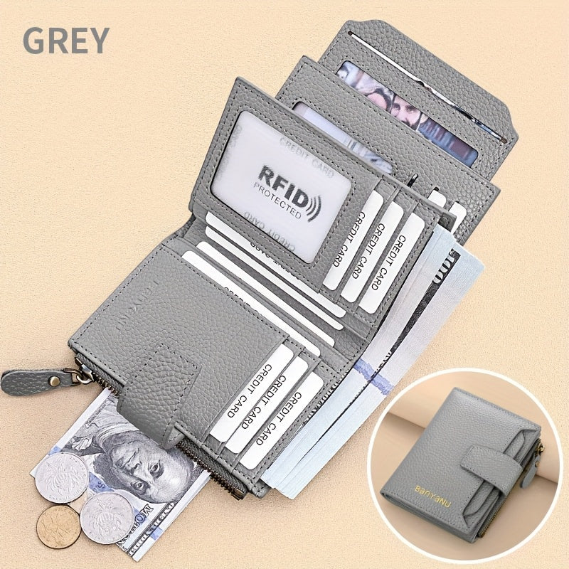 BANYANU Women'S Genuine Faux Leather Wallet - Red Lychee Grain Texture, Multi-Card Slots, Zippered Coin Pocket, Detachable ID Window, Compact Design for Everyday Use, Secure Coin Storage | Stylish Wallet | Synthetic