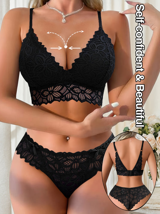 Sexy Lace Bra and Panties Set for Women, Comfortable & Breathable - ayq